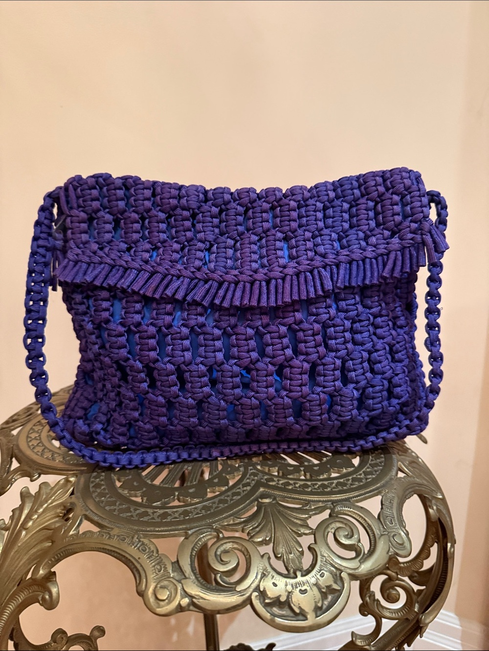 Vintage Macrame Purple Women's Shoulder Bag